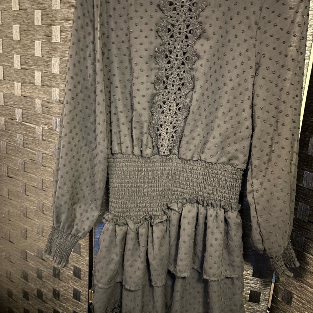 Med - Cute Black Textured smocked Dress